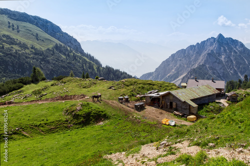 Summer mountains landscape rural scenic in the Rofan mountains. Alps, Austria, Tirol.