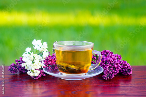 healing tea from a lilac flower in the garden