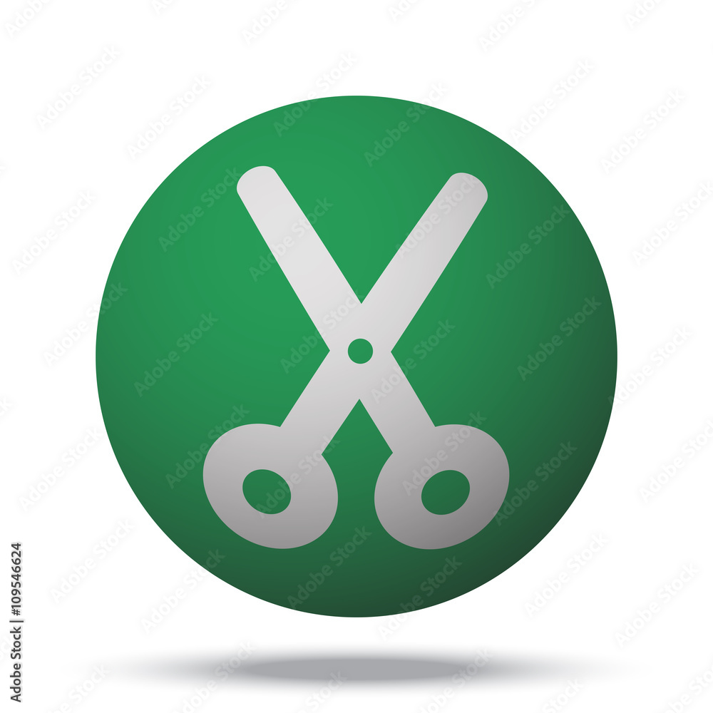 White Scissors web icon on green sphere ball White Scissors web icon on green sphere ball