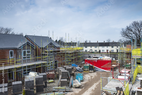 Scaffolding on building of construction site