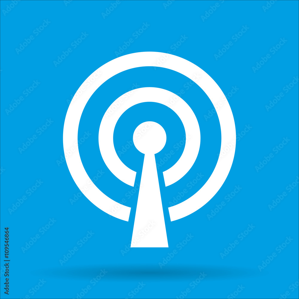 WIFI icon with shadow on a blue background, vector illustration