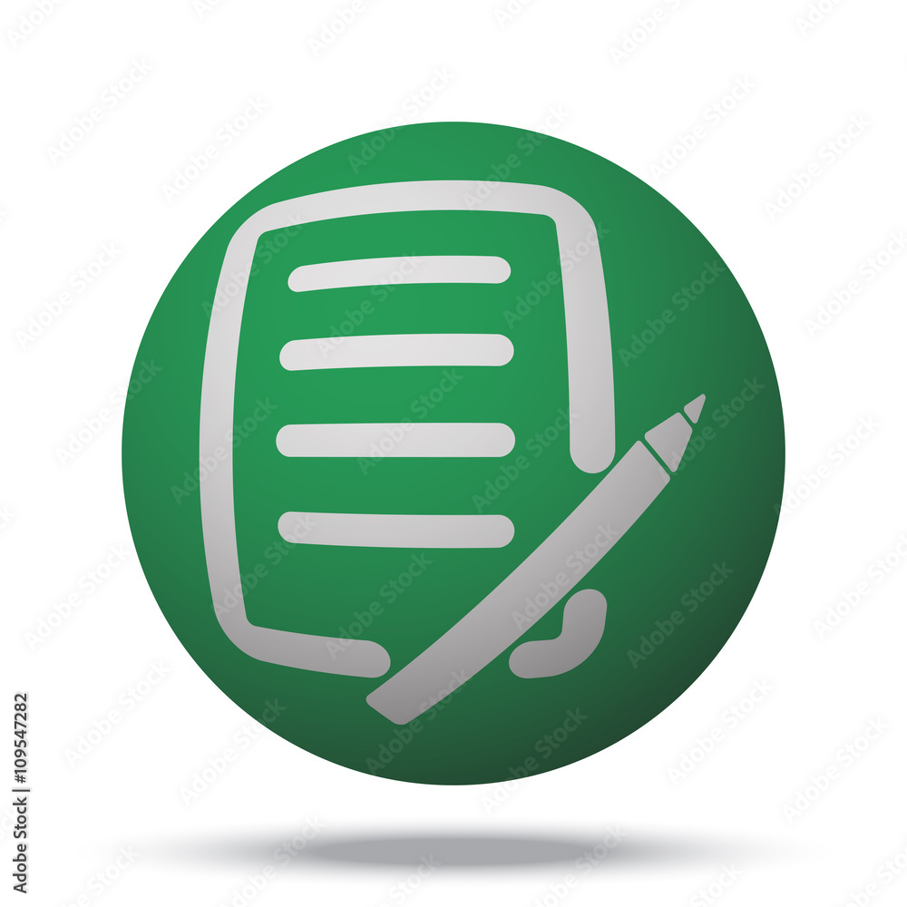 White Pen And Paper web icon on green sphere ball White Pen And Paper web icon on green sphere ball