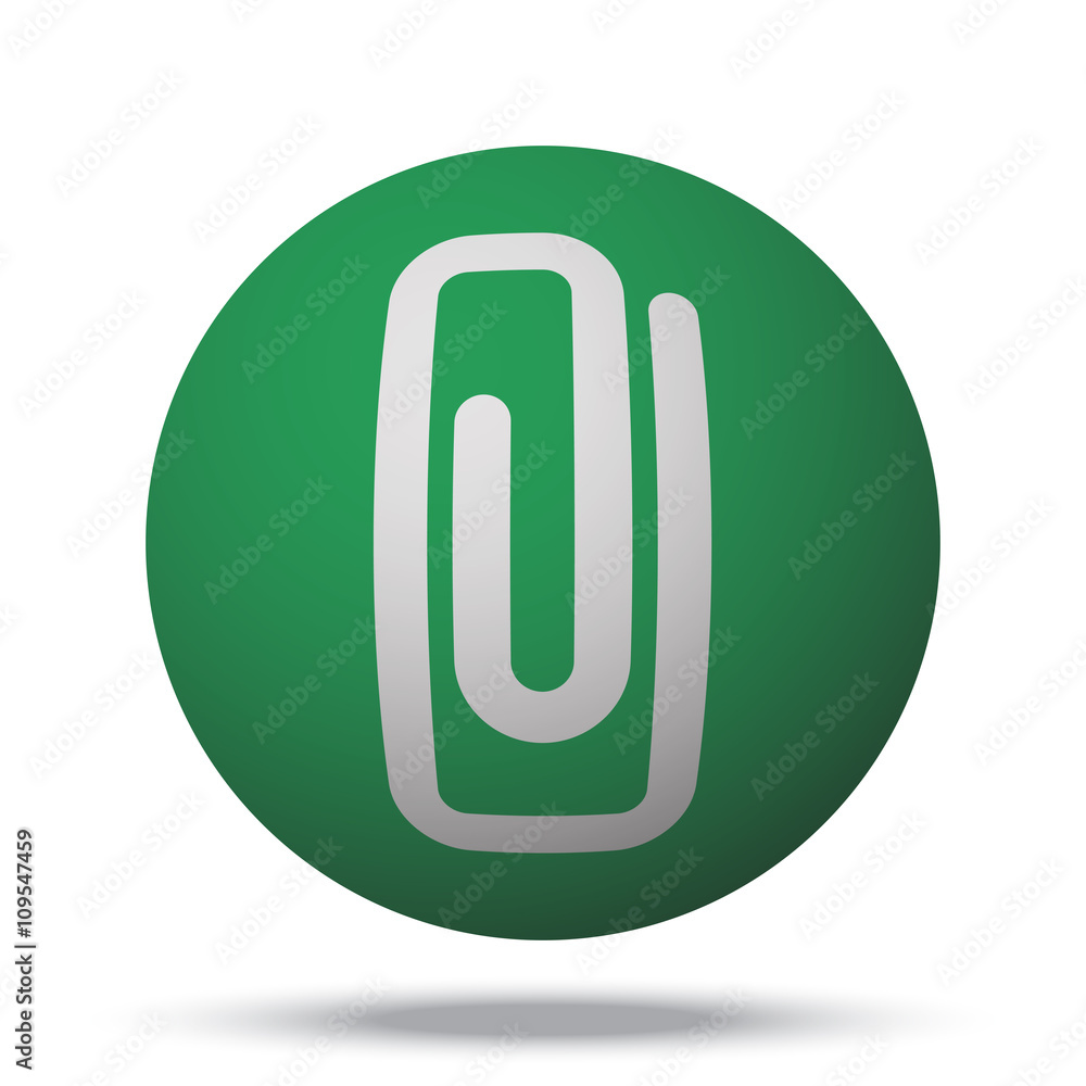 White Paper Clip web icon on green sphere ball White Paper Clip web icon on green sphere ball