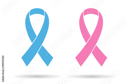 Pink blue ribbons, aids awareness symbol, isolated on white background, stylish vector illustration