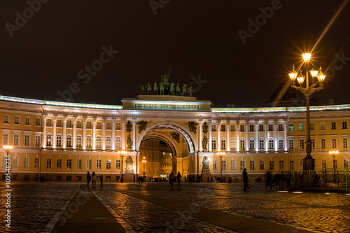 St. Petersburg. The General Staff building photographed at night.