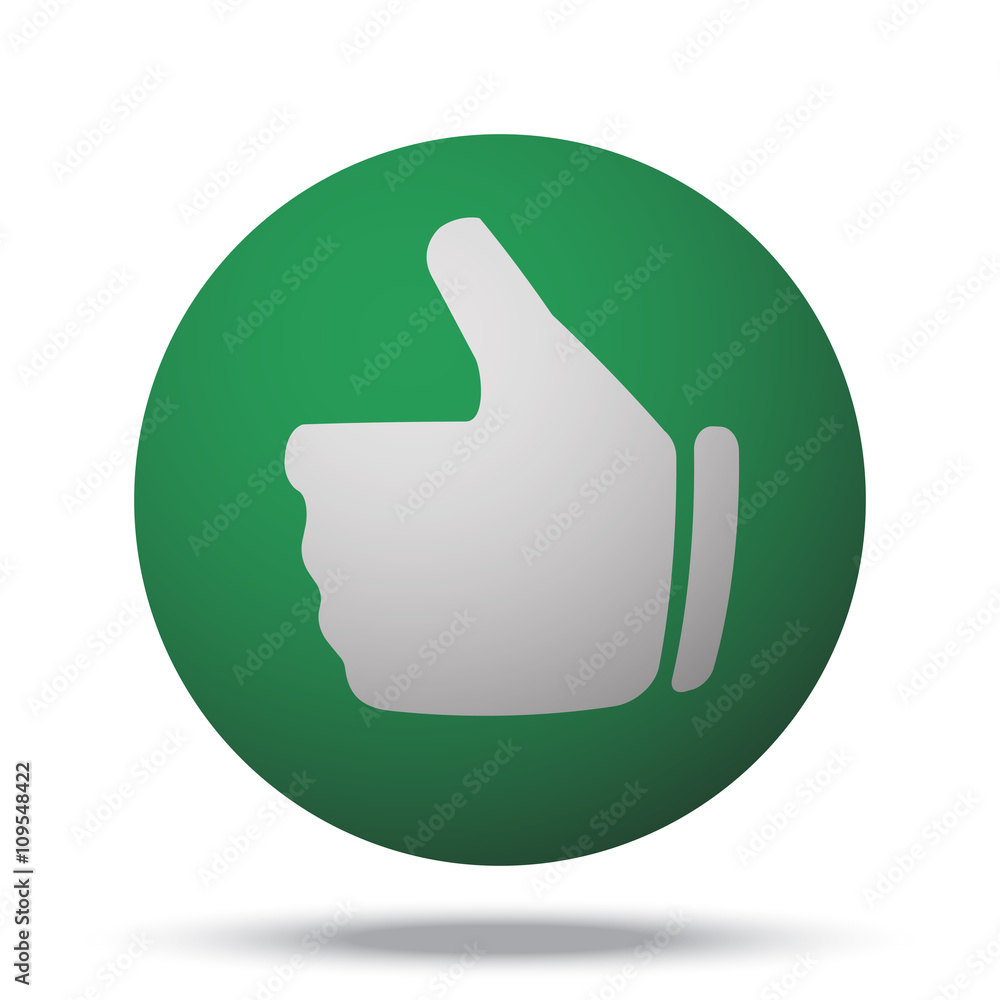 White Thumb Up web icon on green sphere ball White Thumb Up web icon on green sphere ball