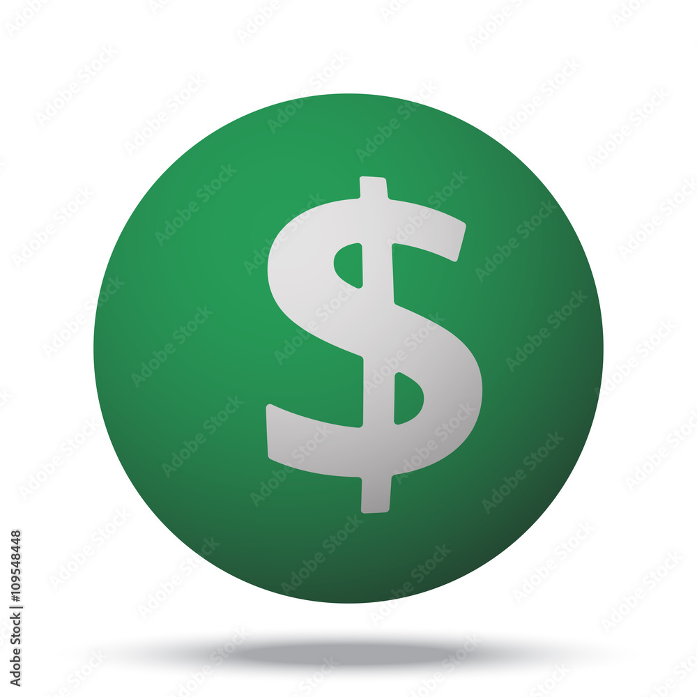 White Dollar web icon on green sphere ball White Dollar web icon on green sphere ball