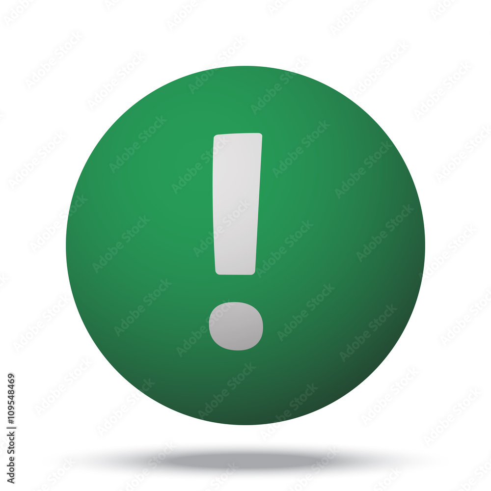 White Exclamation Mark web icon on green sphere ball White Exclamation Mark web icon on green sphere ball