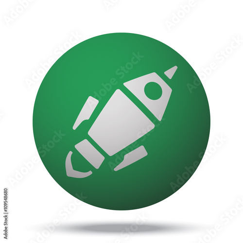 White Rocket Launch web icon on green sphere ball