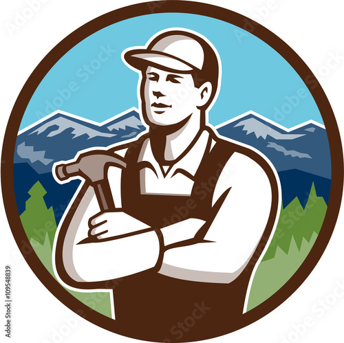 Carpenter Hammer Arms Crossed Circle Retro