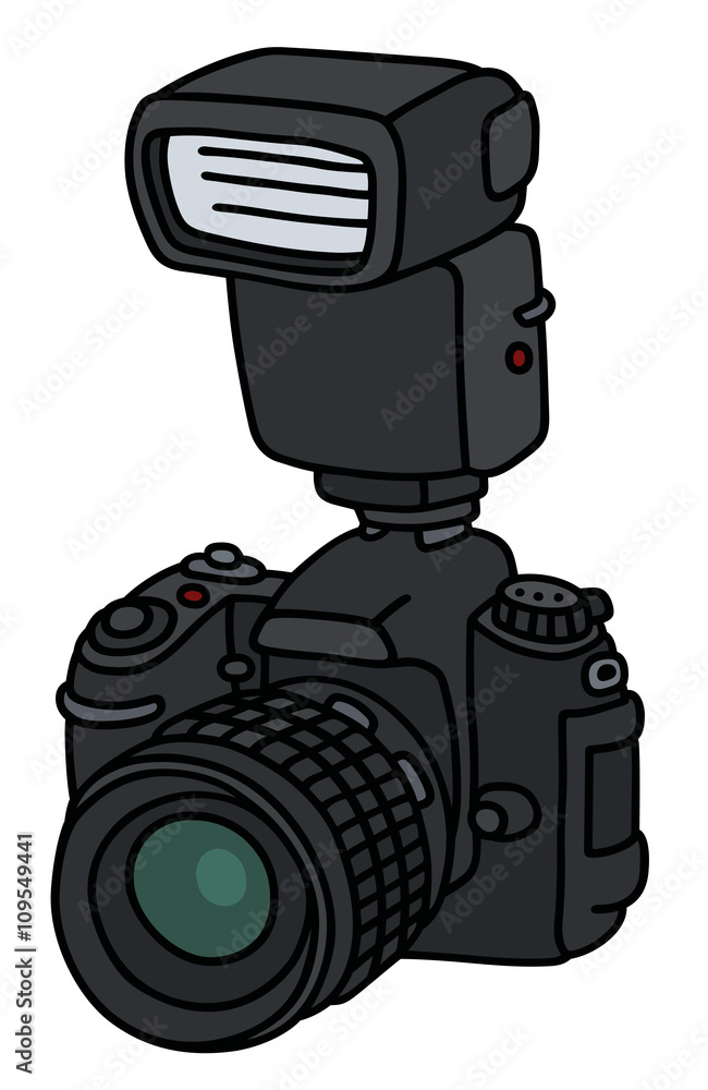 Camera with a flashlight / Hand drawing, vector illustration Stock ...