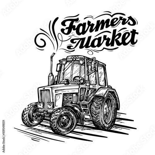 vector farm tractor hand drawn isolated on white background
