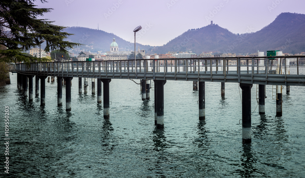 Pier pillars in front of Como's landscape