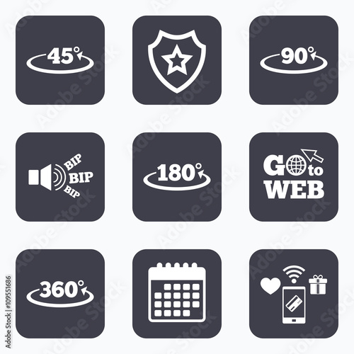 Angle degrees icons. Geometry math signs.