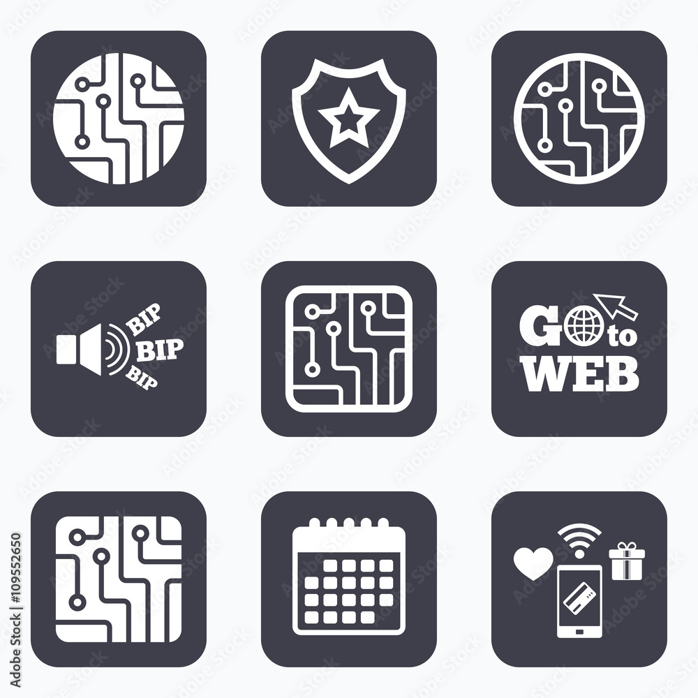Circuit board signs. Technology scheme icons. Circuit board signs. Technology scheme icons.