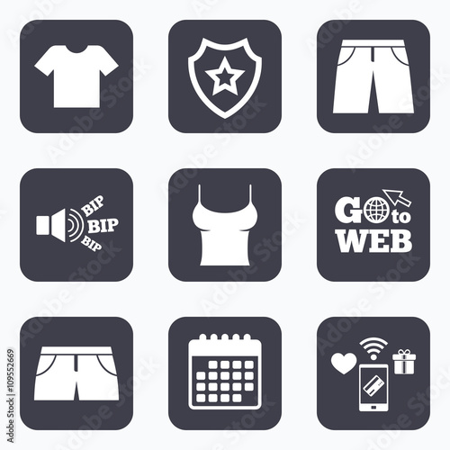 Clothes signs. T-shirt and pants with shorts.