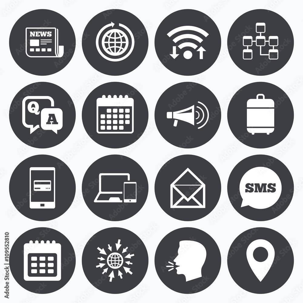Communication icons. News, chat messages signs. Communication icons. News, chat messages signs.