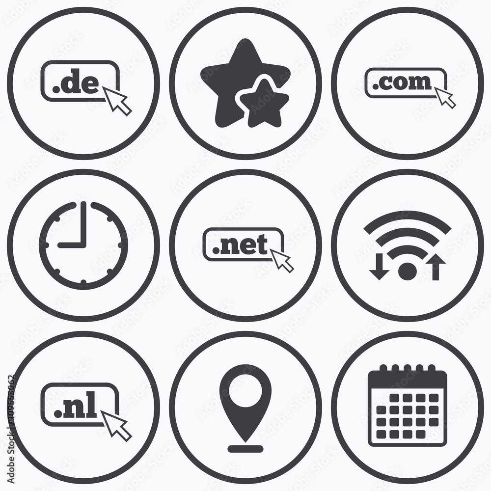 Top-level domains signs. De, Com, Net and Nl. Top-level domains signs. De, Com, Net and Nl.