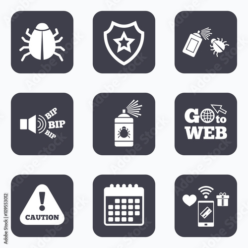 Bug disinfection signs. Caution attention icon.