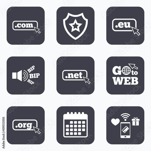 Top-level domains signs. Com, Eu, Net and Org.