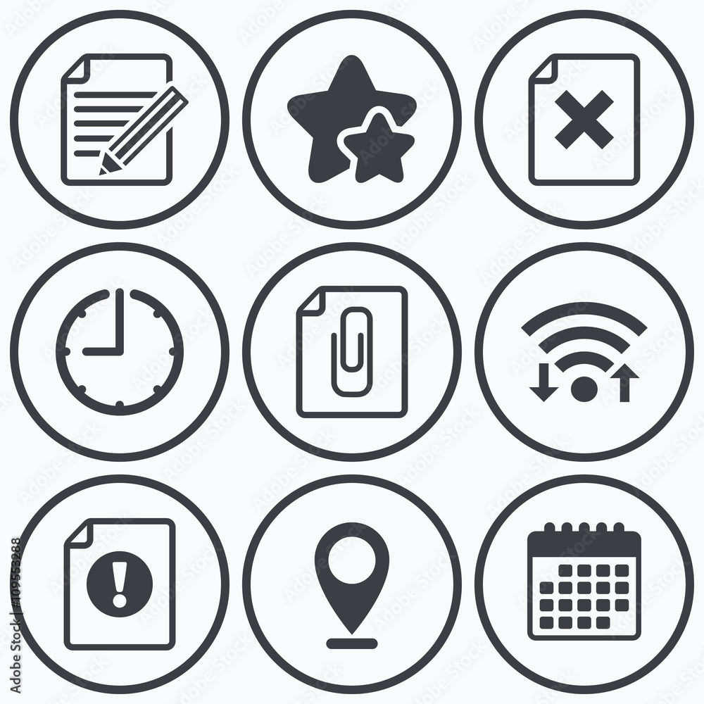 File attention icons. Exclamation signs. File attention icons. Exclamation signs.