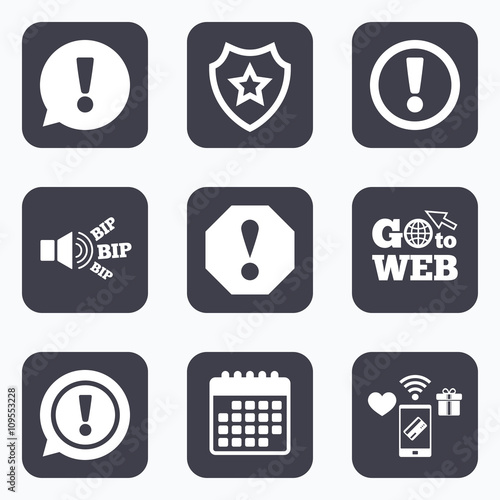 Attention icons. Exclamation speech bubble.