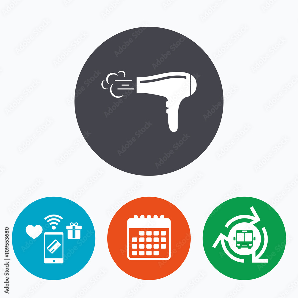 Hairdryer sign icon. Hair drying symbol. Hairdryer sign icon. Hair drying symbol.
