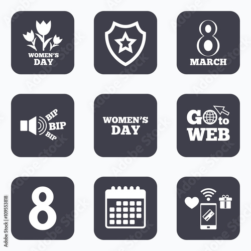 8 March Women's Day icons. Flowers symbols.