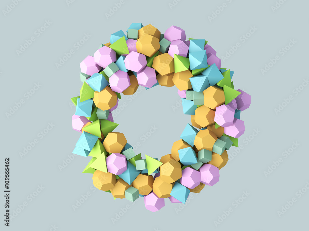 Abstract 3d rendering of chaotic polygon particles. 