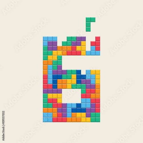 Logo number "6", video game pixel style. Editable vector design. 