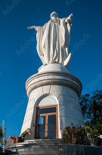 Santiago, Chile - December 18, 2005: Statue of the Virgin Mary on the top of Cerro San Cristobal, documentary editorial