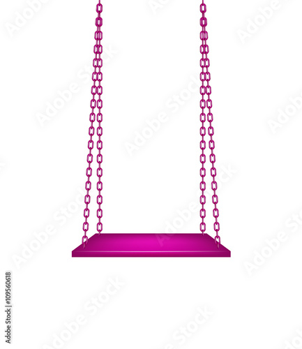 Wooden purple swing hanging on purple chains