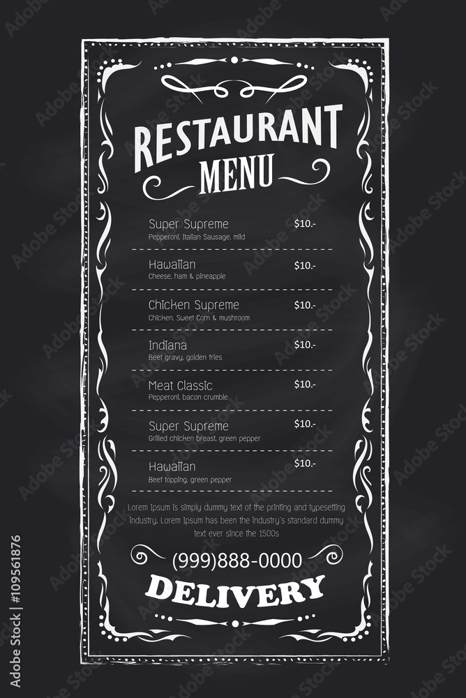 Menu restaurant blackboard vintage hand drawn frame label vector