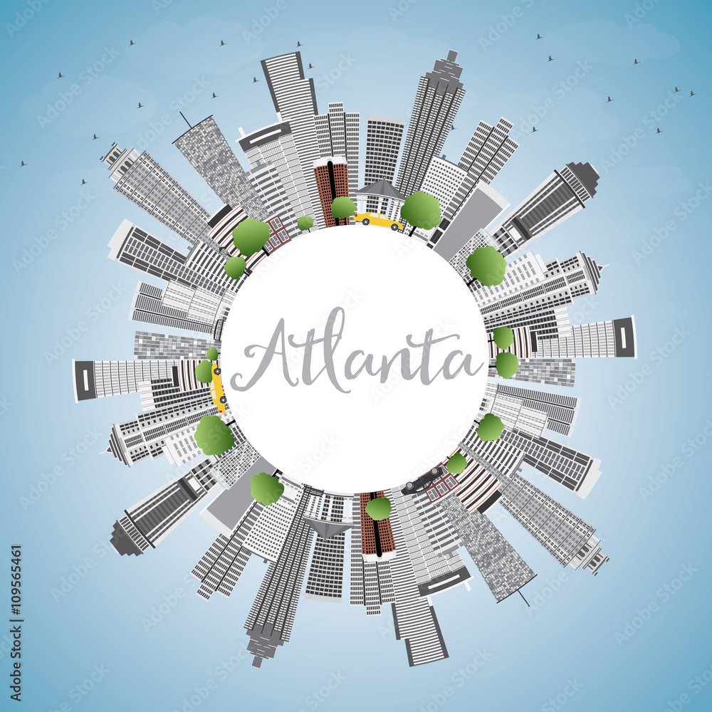 Atlanta Skyline with Gray Buildings, Blue Sky and Copy Space.