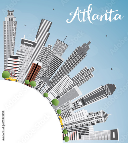 Atlanta Skyline with Gray Buildings, Blue Sky and Copy Space.