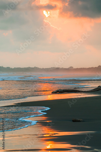 Fireworks at sunset on the beach. Central America. Costa Rica © alexanderkonsta