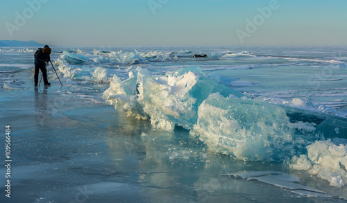 Photographers shoot blocks of ice. photo