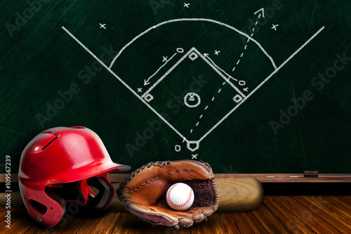 Photography Baseball Equipment and Chalk Board Play Strategy