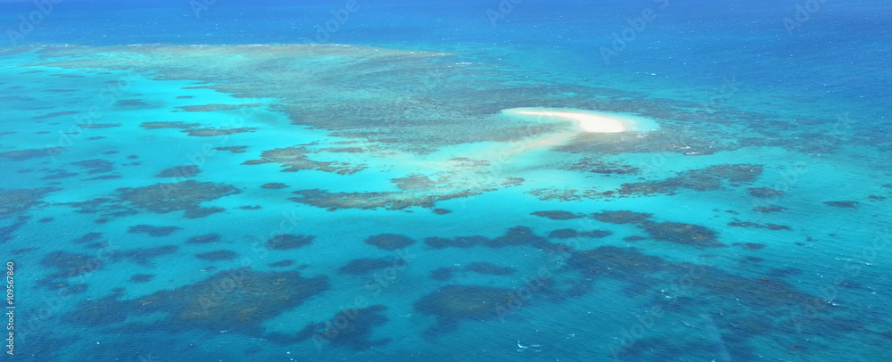 Aerial view of Oystaer coral reef at  the Great Barrier Reef Que