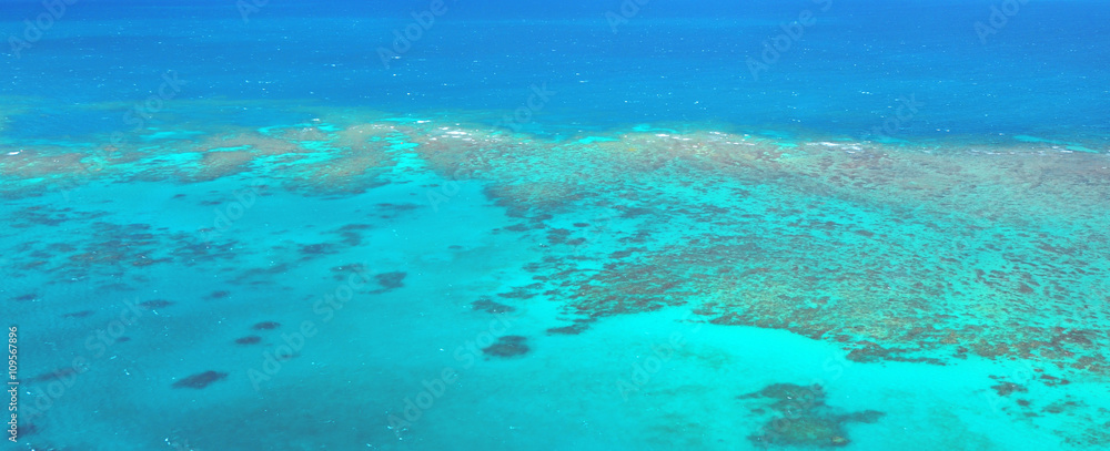 Aerial view of Oystaer coral reef at  the Great Barrier Reef Que