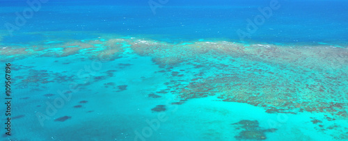 Aerial view of Oystaer coral reef at the Great Barrier Reef Que