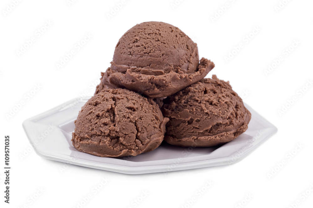 scoops of chocolate ice cream in plate scoops of chocolate ice cream in plate