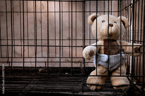 teddy bear in jail vintage tone