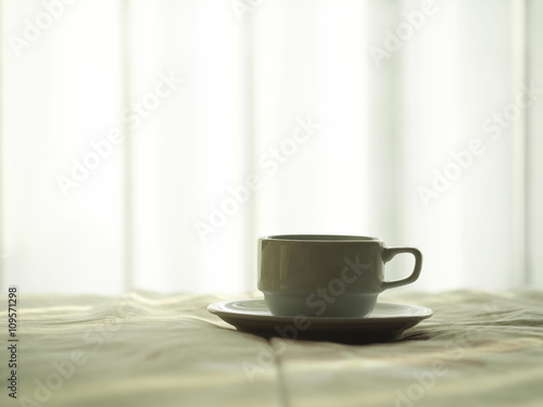 Fresh morning coffee on the bed. 