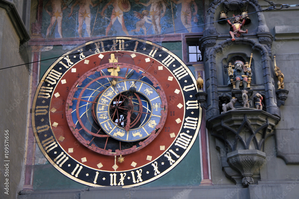 Obraz premium Zodiac signs / Antique clock with signs of the zodiac and miniatures