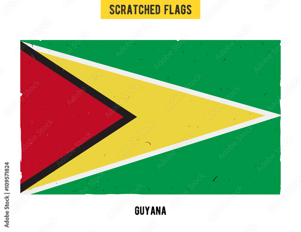 Obraz premium Guyanese grunge flag with little scratches on surface. A hand drawn scratched flag of Gayana with a easy grunge texture. Vector modern flat design
