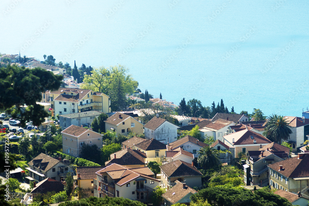 View on the roofs of houses of the city of Herceg Novi (Montenegro)