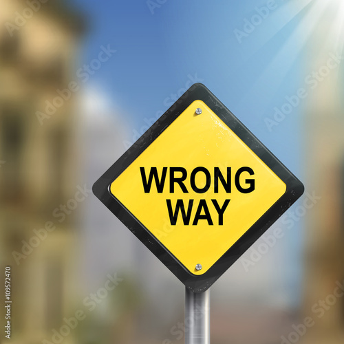 3d illustration of yellow roadsign of wrong way © HstrongART