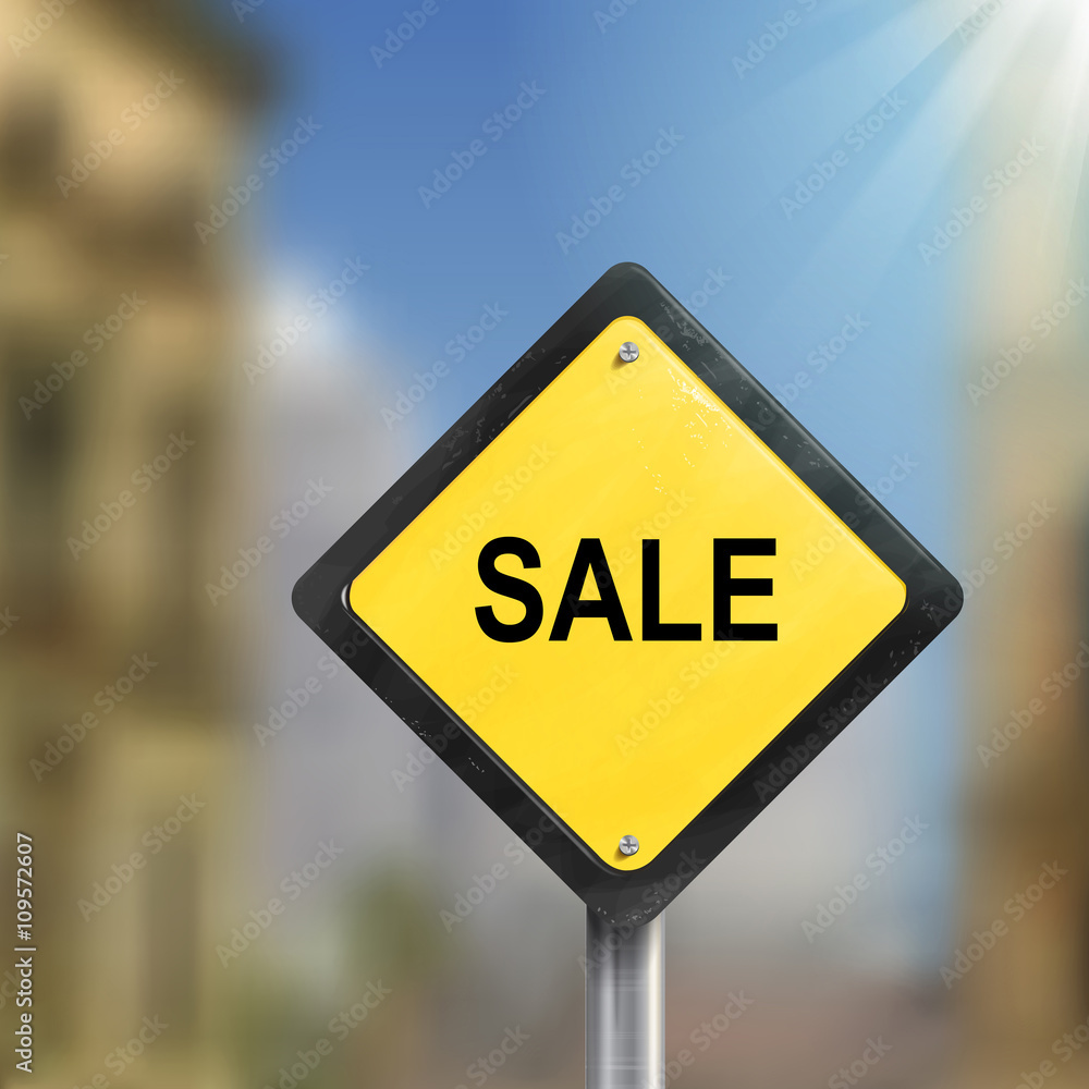 3d illustration of yellow roadsign of sale