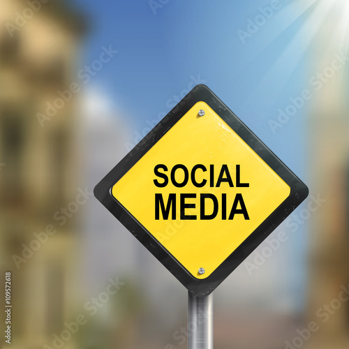 3d illustration of yellow roadsign of social media